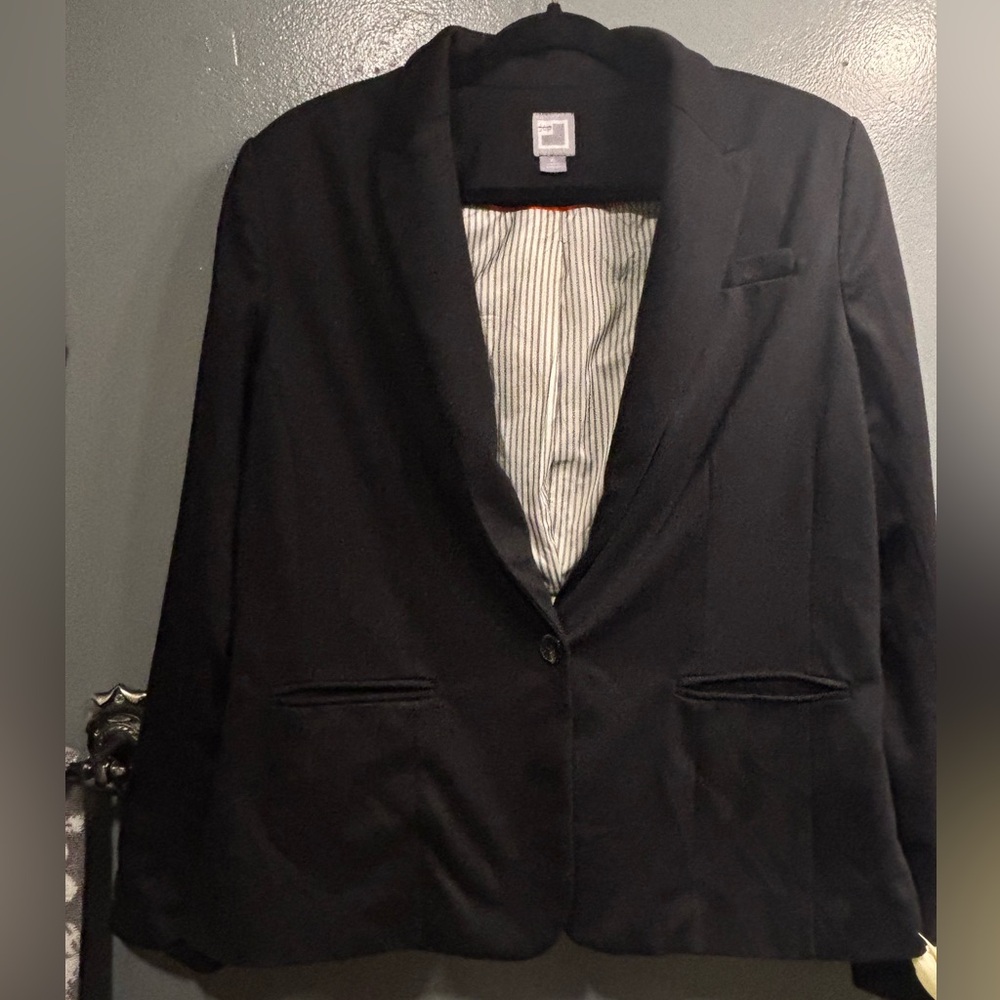 JCPenney Black Blazer Striped Lining Business Office Layering Professional